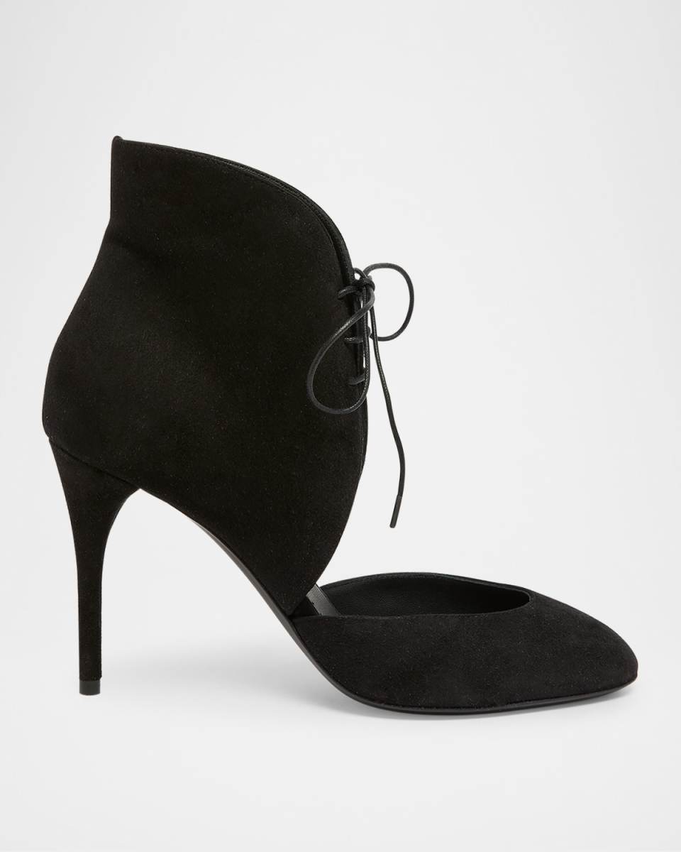 Suede Lace-Up Stiletto Pumps